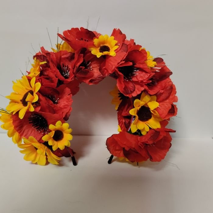 Вінок об'ємний - Маки з соняшником