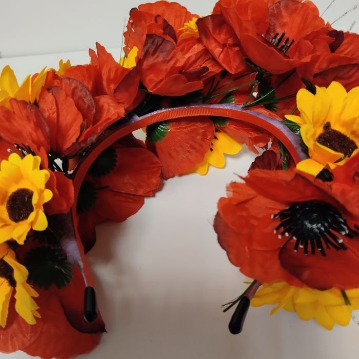Вінок об'ємний - Маки з соняшником